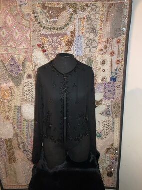 Black Beaded Sheer Evening Jacket